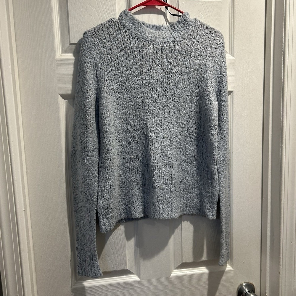 Forever 21 Womens Medium Light Blue Boucle Mohair Wool Blend Mock Neck Sweater